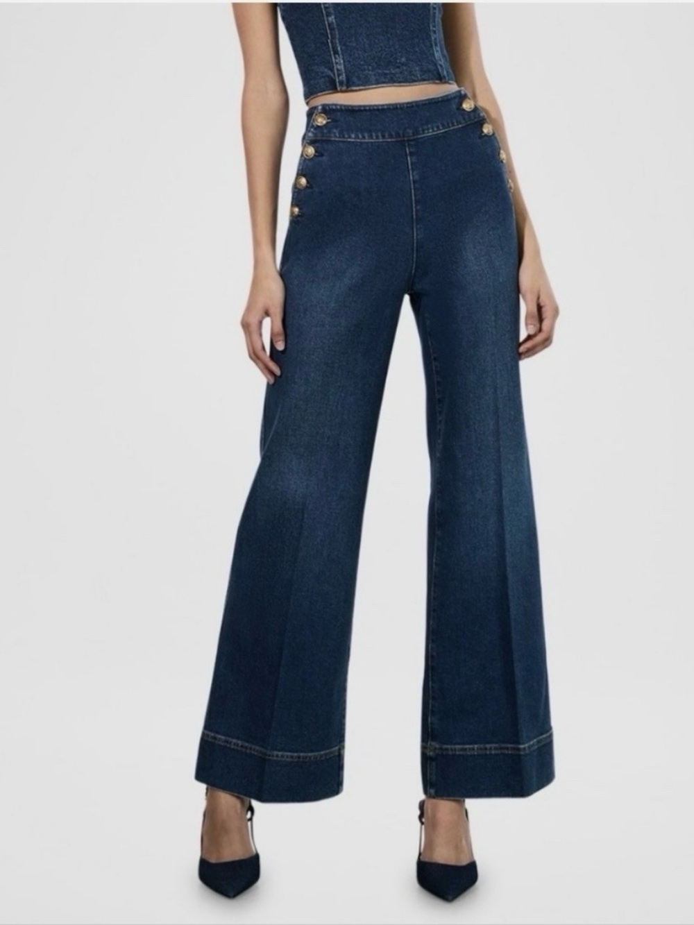 Alice + Olivia Narin High-Rise Wide-Leg Jeans - Dark Blue Size 26